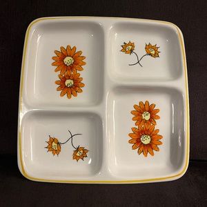 Vintage Serving Dish Divided Ceramic Daisy